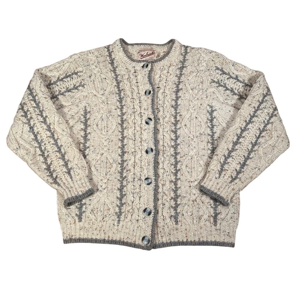 Woolrich Cable Knit Wool Blend Cardigan Sweater Natural Size Small